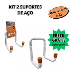 Kit Com 2 Suportes Gancho De Parede Aço 8cm Até 30kg Multiuso Para Pendurar Bicicleta Mangueira Escada Promoção