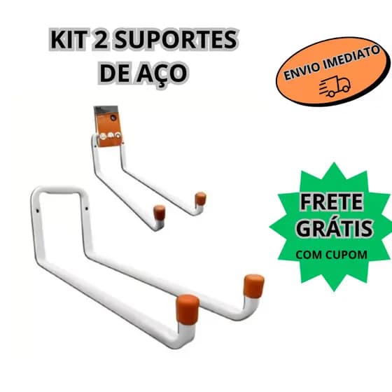 Kit Com 2 Suportes Gancho De Parede Aço 30cm Até 10kg Multiuso De Pendurar Bicicleta Escada Mangueira Promoção