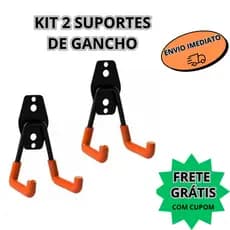 Kit Com 2 Suportes Gancho De Parede Aço 7cm Até 23kg Multiuso Para Pendurar Bicicleta Escada Mangueira Promoção