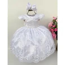 Vestido Bebê e Infantil Branco para Batizado Daminha Festas Luxo Vestido Batizado Infantil Renda Luxo