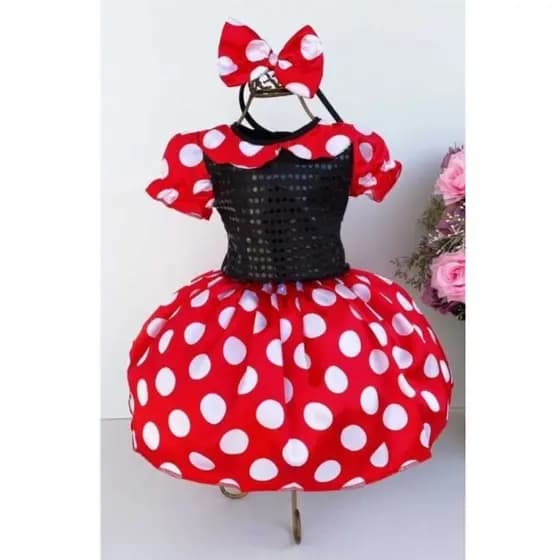 Vestido Fantasia Infantil Minnie Fantasia da Minnie infantil + Laço para cabelo