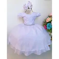Vestido Infantil Branco Para Batizado Daminhas Casamento Luxo Vestido Infantil e Juvenil Branco