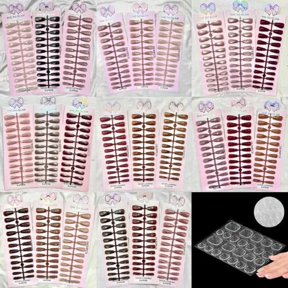 KIT 24 Unha Postiça Olho De Gato bailarina/amendoada almond decorada Com cola adesivo Pronta Entrega
