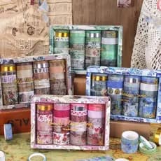 Caixa com 18 Rolos Fita Adesiva Washi Tape Estampada Para Scrapbook/Bullet/Journal/Planner/Agenda