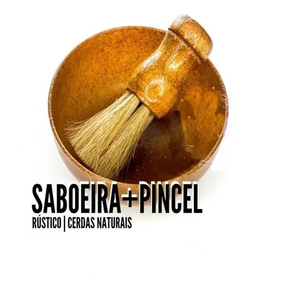 Kit Tigela E Pincel de Barbear Em Madeira Fake
