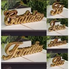 Enfeite Decorativo Palavras Em Cerâmica Gratidão/ Família/ Felicidade/ Amor/ Love/Jesus/ Fé/ Paz Rosé Gold/Dourado/Prata