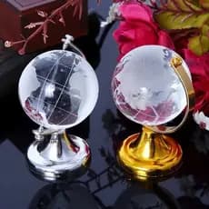 Enfeite Decorativo De Mesa Mini Globo Terrestre Em Vidro Maciço