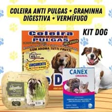 Kit Coleira Antipulgas Cachorro E Vermífugo Cachorro E Graminha Para Cachorro
