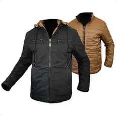 Jaqueta Masculina Dupla Face Sarja Plus Size Capuz Removível