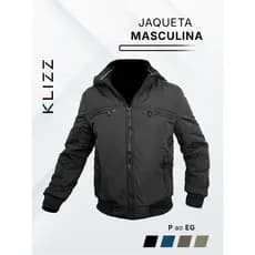 Jaqueta Masculina Peluciada Poliéster Capuz Removível Casaco