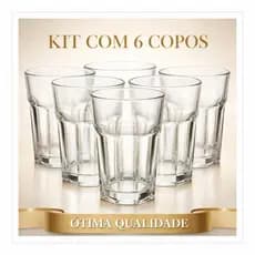 Conjunto Jogo 6 Copos de Vidro Reforçado Água Suco Refrigerante 310ml Mesa Posta Casa Restaurante