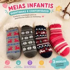 Kit 4 Meias Infantis Peluciada Forrada Térmica de Lã Sintética Antiderrapante Grossa Carneirinho