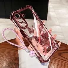 Capa De Telefone VRQR Para Samsung Galaxy A56 A36 A26 A16 5G Quatro Borboletas Com Corda De Flor Transparente À Prova De