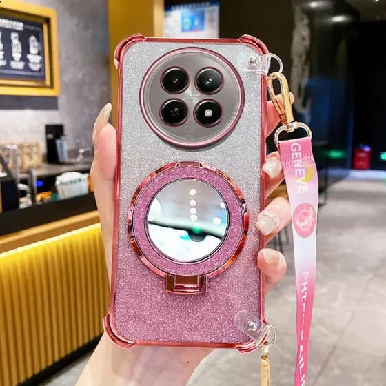 Para Xiaomi Redmi Note 14 Pro 4G 5G Plus 5G Poco X7 F7 5G Turbo 4 Suporte De Espelho Circular Com Corda De Suspensão Lon