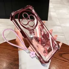 Capa De Telefone VRQR Para Xiaomi Redmi 14C 4G 5G Poco C75 M7 5G A3 Pro 4G 14R A4 5G Quatro Borboletas Com Corda De Flor
