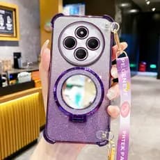 Capa Para Xiaomi Redmi 14C 4G 5G Poco C75 M7 Caso de telefone de corda longa de espelho circular