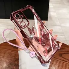 Capa De Telefone VRQR Para Xiaomi Poco C85 Redmi 15 5G 4G 15C 4G 5G Quatro Borboletas Com Corda De Flor Transparente À P