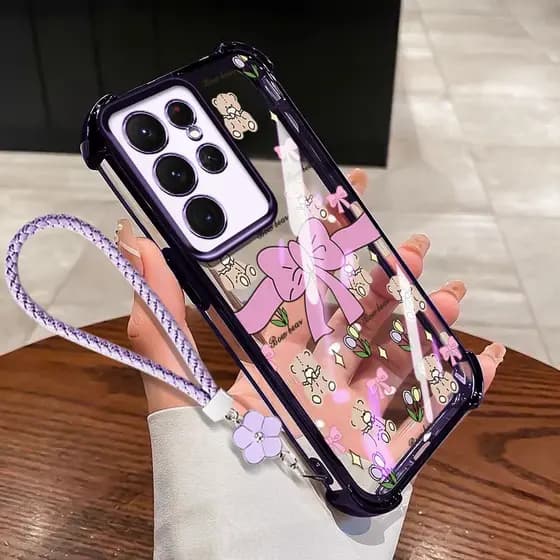 Capa VRQR Para Samsung Galaxy S25 S26 Plus Ultra S25 FE S25 + S26 + Pequeno Arco Fresco Transparente Anti Queda Caso De