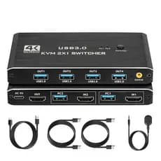 USB 3.0 KVM 4K @ 60Hz HDMI 2x1 Switch Box Para 2 Computadores Compartilhar Um Monitor E 4 Dispositivos Impressora De Mou