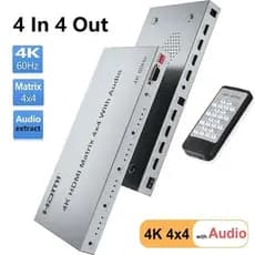 Matriz HDMI 4K 60Hz 4x4 Com Extrator De Áudio HDR 3D 1080P Divisor De Switcher De Vídeo 4 Em 4 Saídas HDCP2.2 EDID RS232