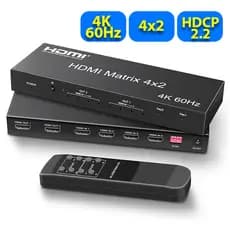 4K 60Hz HDMI Matriz Switcher 4 Em 2 Saídas 2.0 Switch Divisor 4x2 Com Conversor Extrator De Áudio Óptico 3.5mm HDCP2.2 E