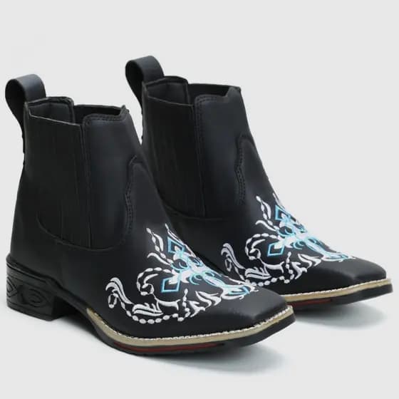 Botina Country Texana Feminina Bordada Bico Quadrado