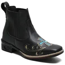 Bota Botina Feminina Bordada Cano Curto Rodeio Roça Texana Envio Imediato Varios Modelos Cor Preto