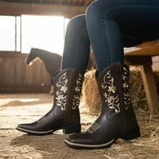 Bota Texana Botina Feminina Country Cano Curto Floral Rodeio