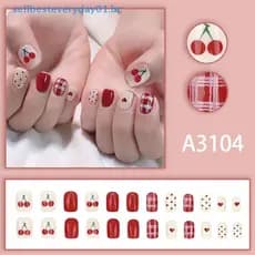 Sellbest 24 Peças De Unhas Falsas Quadradas Curtas De Cereja Com Adesivo Gelatinoso Destacável Capa Completa Prensa Em A