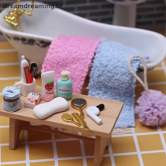 Casa De Boneca Em Miniatura Prático Acessório Do Banheiro Secador De Cabelo Espelho Modelo Kits Crianças Brinquedos Vest