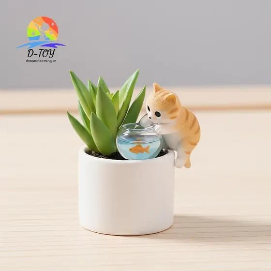 Estatuetas Fofas De Gato E Aquário D-Toy Para Arte Em Paisagem Miniatura Ideias Presentes Artesanais .