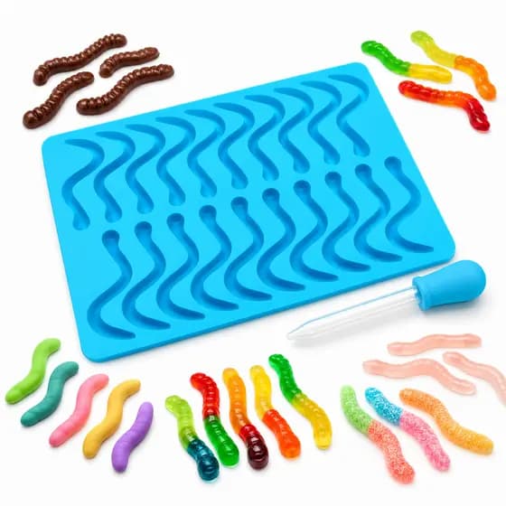 Forma Molde Silicone Cobra Goma + Conta Gotas Gelatina Bala Chocolate Minhoca Confeitaria Artesanato