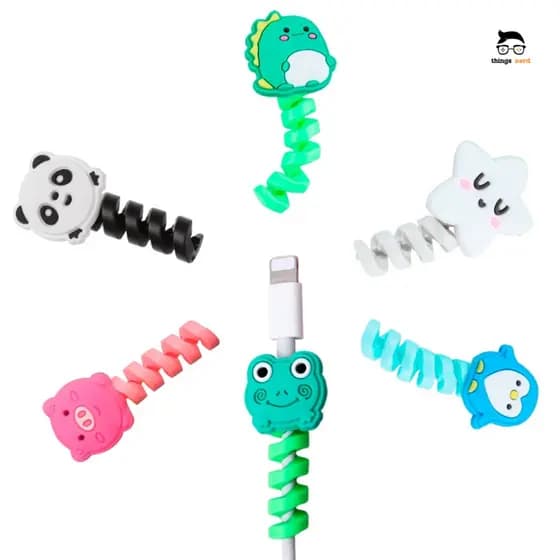 Kit 6 Protetor De Cabo Espiral Usb Bichinhos Animais Proteção Fio Celular Anti Quebra Silicone