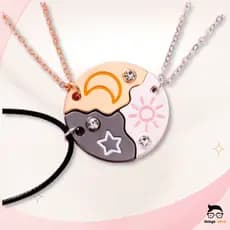 Colar Triplo Amizade Sol Lua e Estrela Magnético Melhores Amigas Sempre Bff Presente Simbólico Best