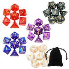 Kit 7 Dados Rpg de Mesa Perolado Marmorizado Boardgame Tabuleiro D4 D6 D8 D10 D10% D12 D20 Bolsa