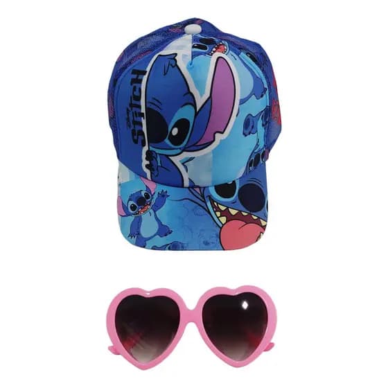 Kit Boné Infantil Lillo Stitch E Óculos De Sol Verão Meninas