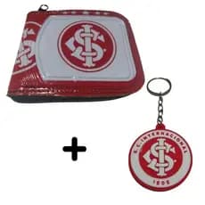 Kit Carteira Masculina + Chaveiro Emborrachado do Internacional Time de Futebol Brasileirão Barato Para Presente