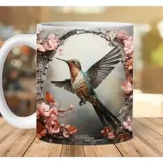 Caneca personalizada arte 3D colibri beija flor caneca de porcelana xícara pássaros aves animais sublimação