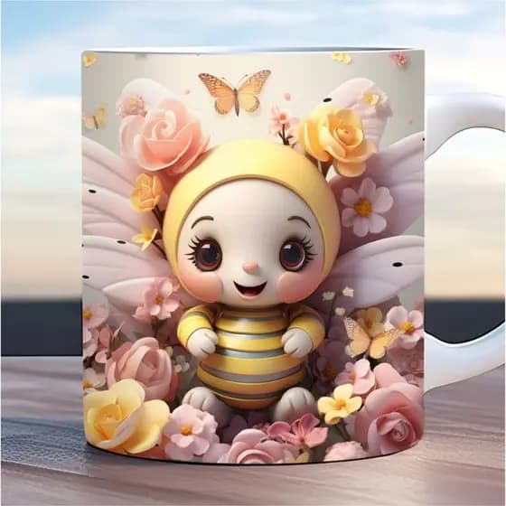 Caneca personalizada abelha arte realista 3D caneca de porcelana efeito 3D comeia mel xícara branca sublimação