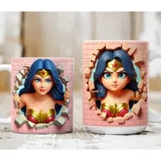 Caneca personalizada arte 3D mulher maravilha DC filme xícara caneca de porcelana caneca branca 325 ml sublimação