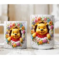 Caneca personalizada arte em 3D ursinho Pooh e sua turma  xícara caneca de porcelana caneca branca