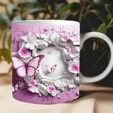 Caneca personalizada arte 3D borboleta butterfly caneca porcelana xícara branca 325 ml sublimação