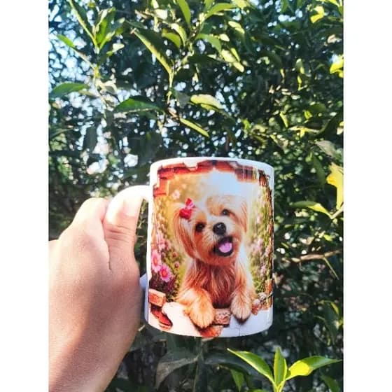 Caneca personalizada arte 3D com foto do seu dog xícara cachorro caneca porcelana pet branca 325 ml sublimação