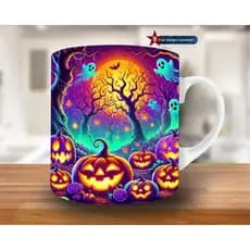 caneca personalizada arte realista efeito 3D halloween bruxa caneca de porcelana xícara abóbora Castelo esqueleto