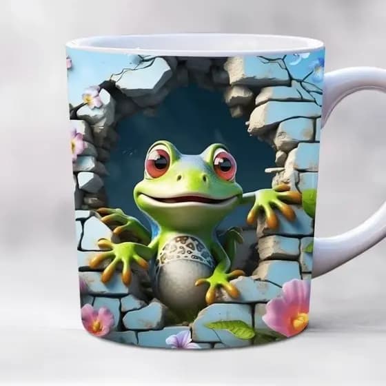 Caneca personalizada arte 3D sapo rã caneca de porcelana xícara lagos floral caneca branca sublimação
