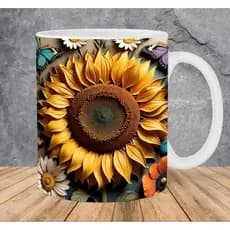 Caneca personalizada arte 3D girassol Floral caneca de porcelana flor do sol xícara branca 325 ml sublimação