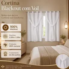 Cortina Blackout  Com Voil Liso 2,20 x 1,40m Para Sala Fácil limpeza e Proteção térmica