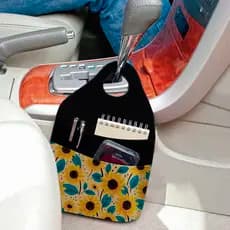 Lixeira para Carro Automático com Bolso Multifuncional Girassois Amarelo e Folhas