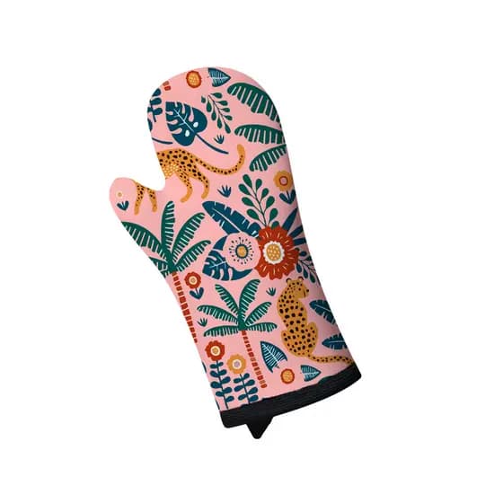 Luva de Cozinha Forno em Neoprene Tropical Onça Flores
