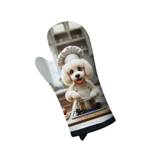 Luva de Cozinha Forno em Neoprene e Descanso de Panela Poodle Cozinheiro